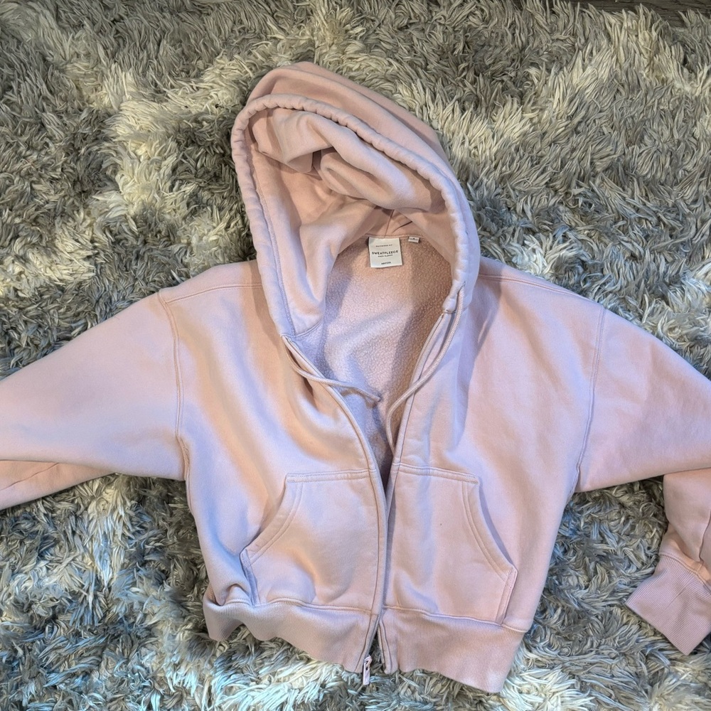 Aritzia Light Pink Zip-Up Hooded Sweatshirt